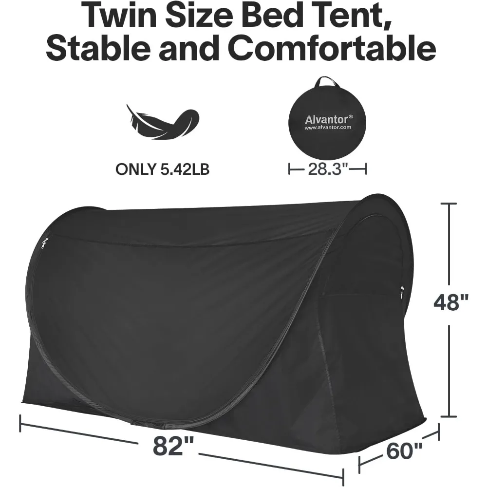 مظلة سرير منبثقة من ألفانتور مقاس كوين بدون تجميع تعتيم وشبكة قابلة للتنفس خيمة حلم محمولة خفيفة الوزن مع سيارة