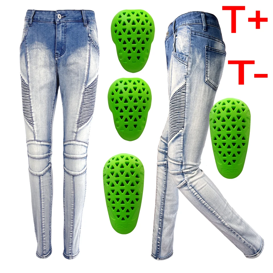 

Women's Motorcycle Jeans Woman Moto Jeans Protective Gear Riding Motorbike Trousers Blue Motocross Pants A901