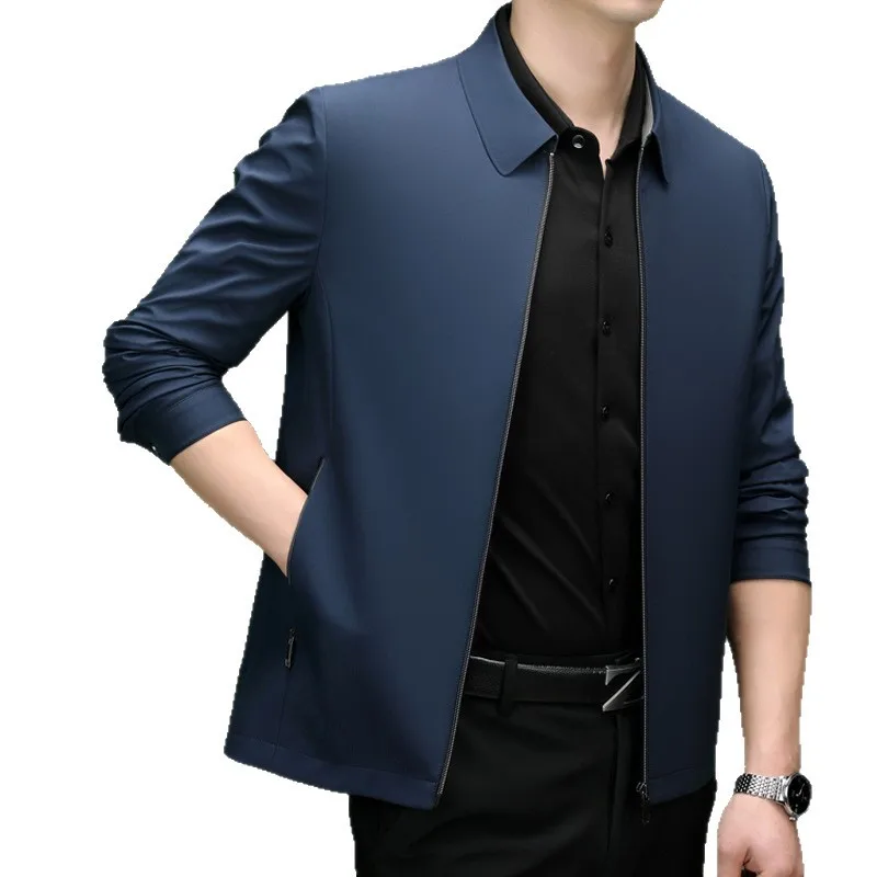 Men Lapel Collar Motorcycle Racing Jacket, Spring New Elegant High-end Texture Coat, Business Casual Daily Commuter Outerwear 5