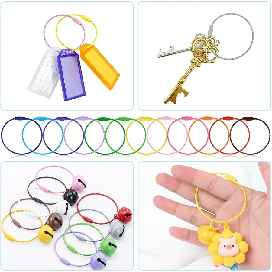 60 قطعة سلاسل المفاتيح الأسلاك المعدنية 6 Ihes الملونة النايلون المغلفة الفولاذ المقاوم للصدأ سلك معدني سلاسل المفاتيح مع حلقات المفاتيح كابل #5