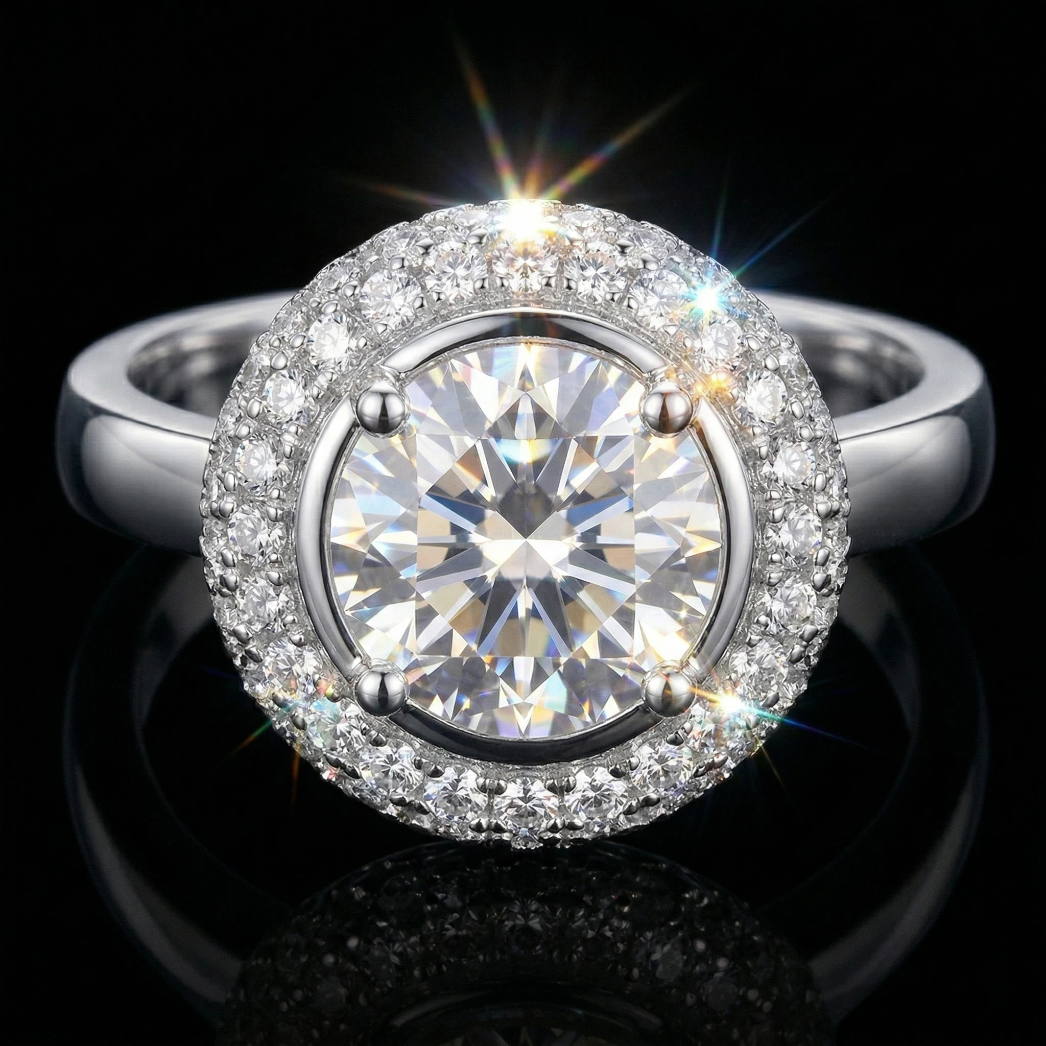 

Кольцо с двойным ореолом из муассанита, серебро 925 пробы, цвет D, VVS1, 1 карат, парное кольцо, легкая роскошь, для помолвки, с сертификатом