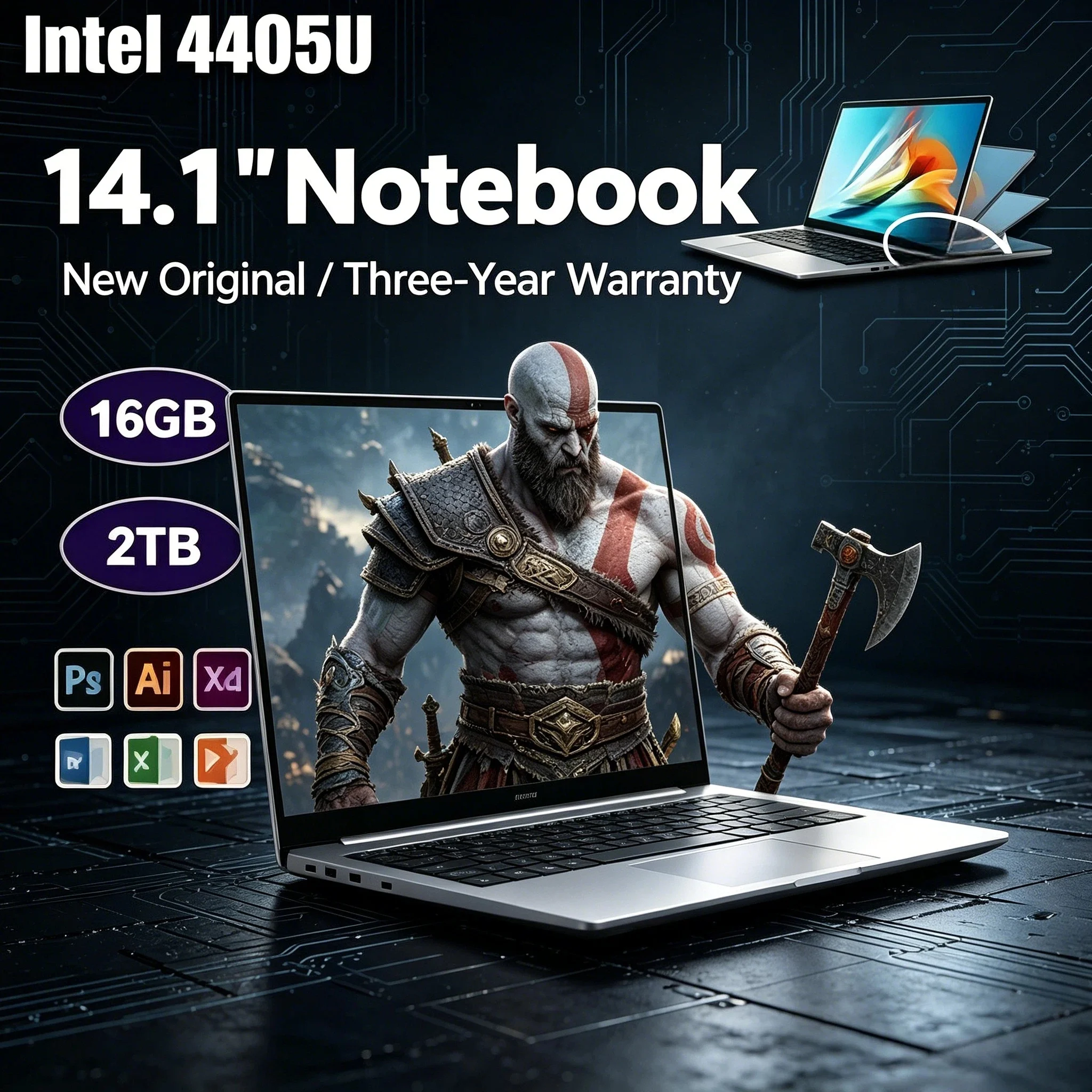 Portátil Ultra Delgado Intel Pentium 4405U de 14.1 Pulgadas, 2.1GHz 2C4T, 16GB RAM, 2TB SSD, Windows 11, 1920x1080, Notebook Gamer PC Pro
