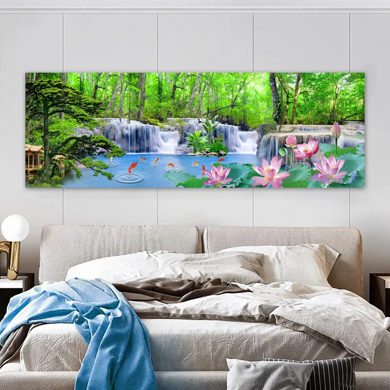 Lake Waterfall Landscape Wall Picture Canvas Painting Swan Fish Posters and Prints for Living Room Home Decoration NO FRAME