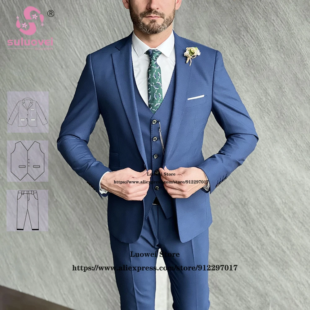 

Fashion Slim Fit Suits For Men Custom Made 3 Piece Pants Set Formal Groom Wedding Party Tuxedo Blazer Costume Homme Pour Mariage