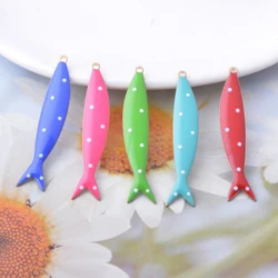 6pcs Copper Enamel Fish Charms Two-sided Dripping oil Long Fishs Pendant DIY Jewelry Earring Making