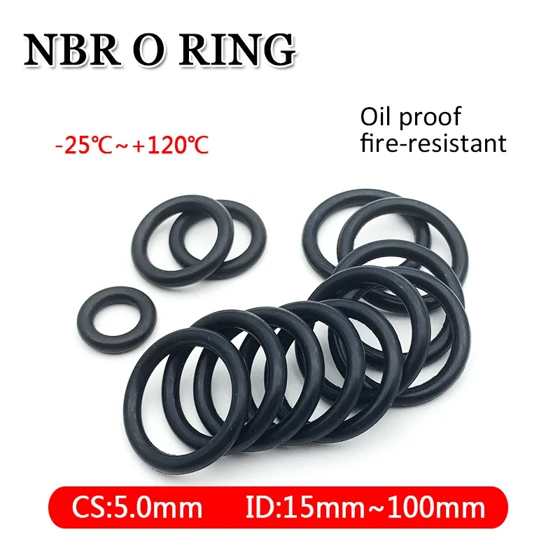 

CS:5mm OD15mm-100mm NBR O Ring Gasket 20pcs Car Faucet Nitrile Rubber Round O Type Corrosion Oil Resistant Black Seal Washer