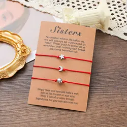 Fashion New Star Moon Earth Sister Card Bracelet Wax Thread Woven Bracelet 3-piece Wholesale Set