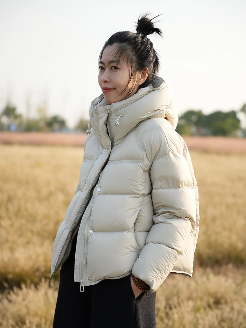 ZAROY Damen Winterjacke, verdickte warme Kapuzen-Baumwollparka, koreanischer Stil, einfarbig, vielseitig, lässiger kurzer Mantel, Schnee-Oberbekleidung, Winterjacke – Detail 18