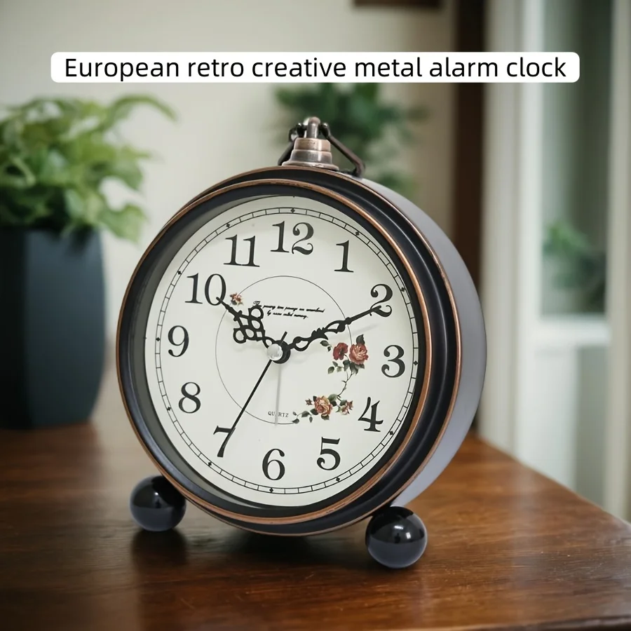American metal retro alarm clock, creative large digital clock, personalized simple silent pointer clock
