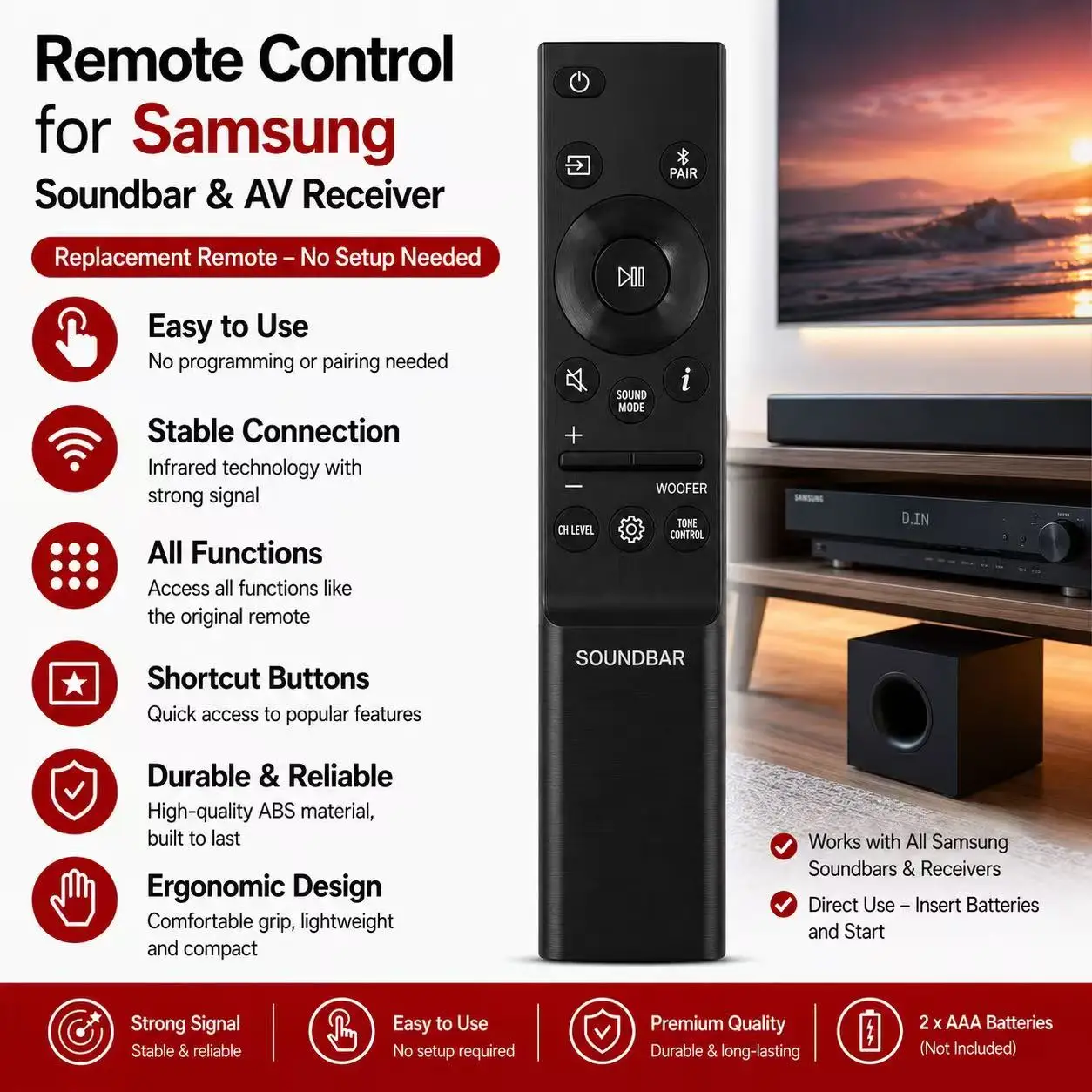 Compatible Replacement AH81-15047A Remote for Samsung Sound Bar HW-Q990B HW-Q930B HW-Q6CB HW-Q600B HW-Q67CB