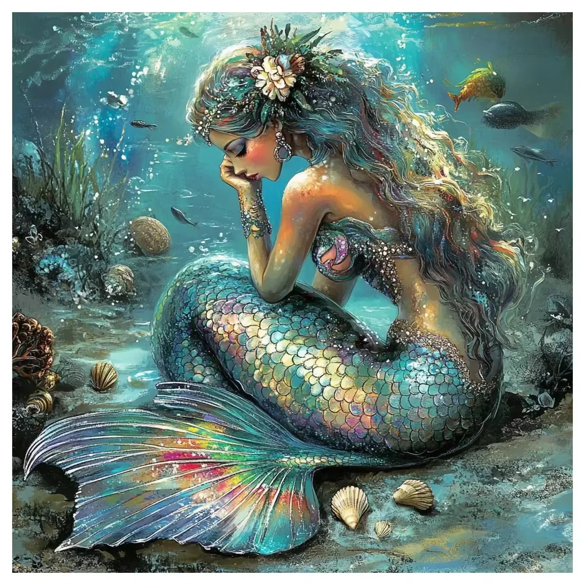 

The mermaid under the sea 5D Diamond Painting Set, DIY Full Square Round Diamond Home Decoration Painting Set, Gift, New Arrival
