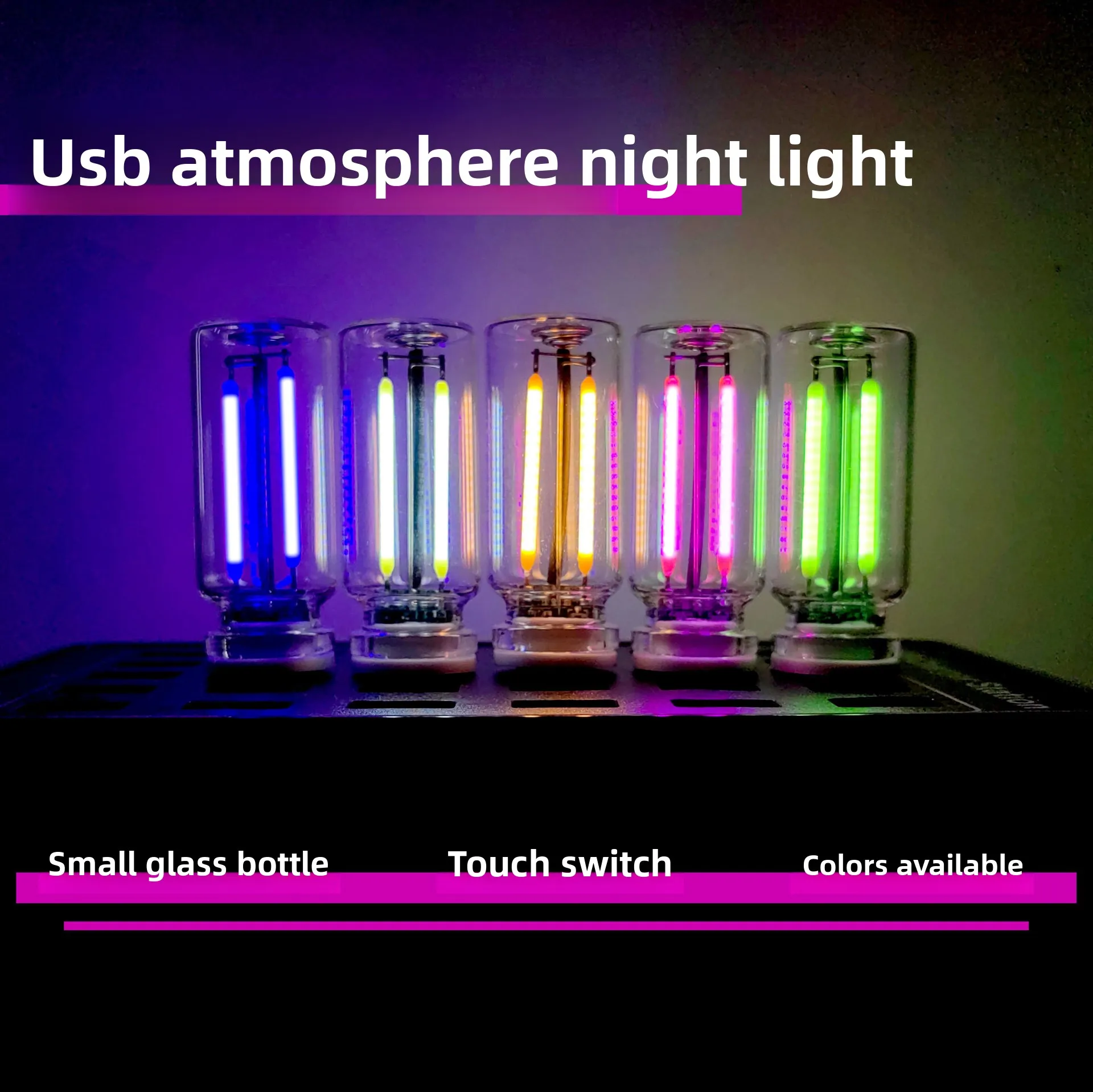 DIY USB LED Night Light, Touch Control Ceramic Glass Lamp, Romantic Ambient Light for Bedroom Bedside & Car, Mini Portable Atmos