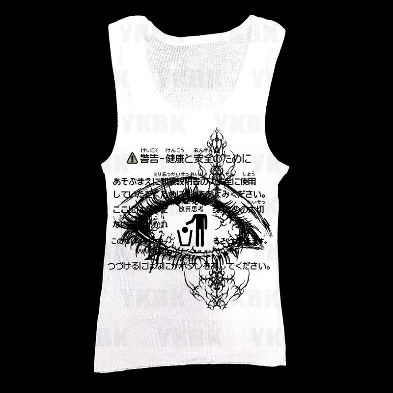 Women Tank Top Sleeveless Print eyes Cross Lace Up Crop Top Summer Streetwear Y2K Casual Crop Top Harajuku Fashion Vest Tee 90s
