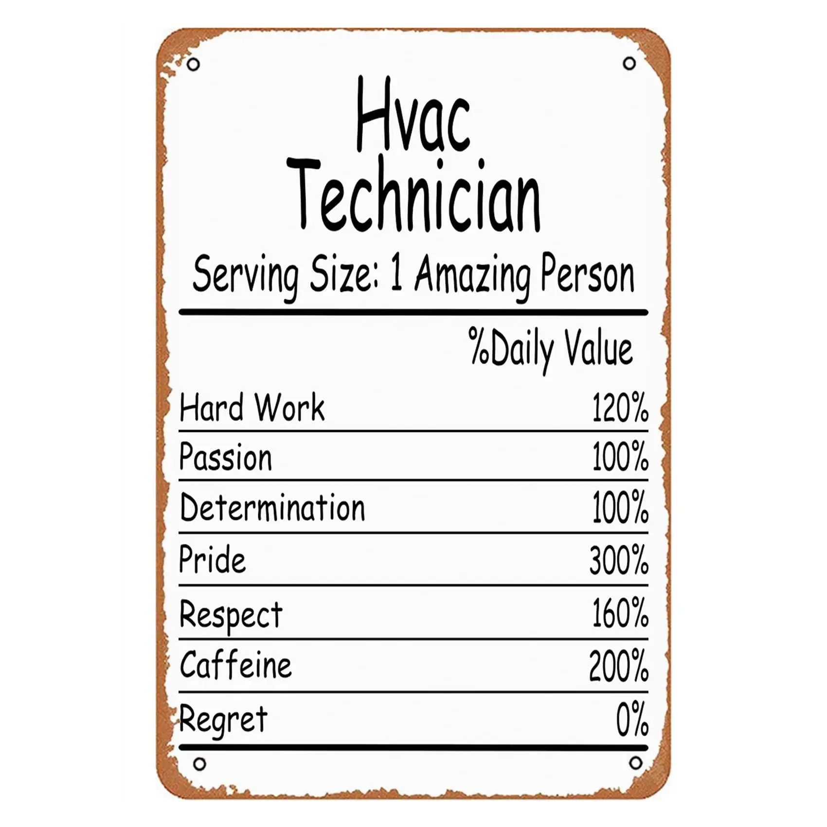 Hvac Technician Amazing Person Daily Value Sign Wall Decor Art Poster Vintage Metal Tin Sign for Funny Room Garage Man Cave Bath