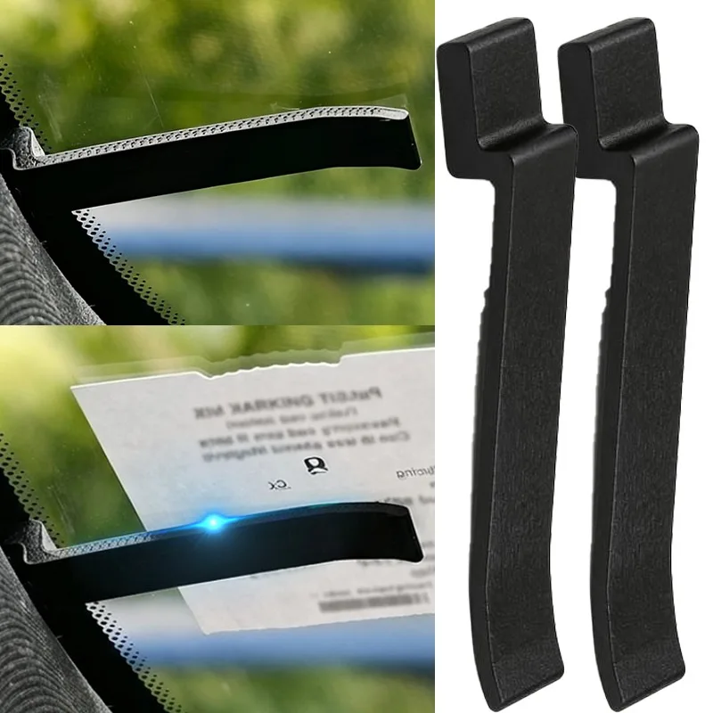 2Pcs Black/White Car A‑Pillar Ticket Holder Clip Windshield Document Card Storage Organizer Interior Auto Accessories