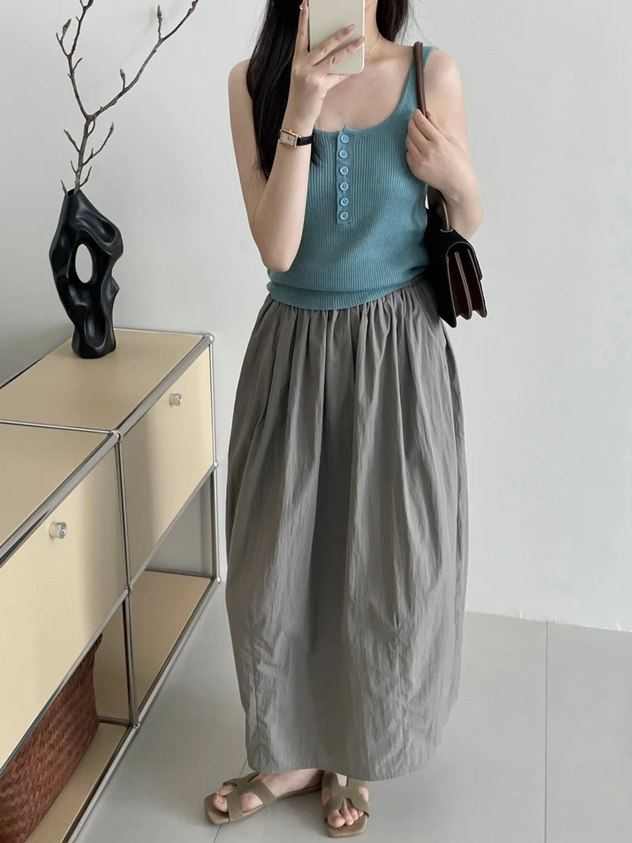 

Плиссированная текстурированная юбка с высокой талией и цветочным бутоном f, корейская летняя женская юбка-миди из смеси хлопка с разрезом Ba