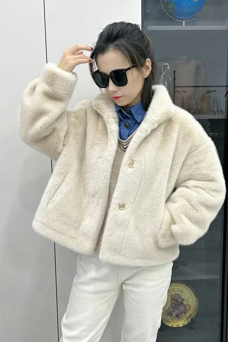 Fur Women\'s Cardigan Jacket Short Standing Collar Gold Mink Cashmere 2024 Winter New Synthetic Fur Thickened Warm Korean Version