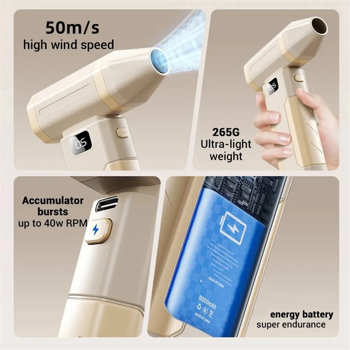 

AA98 Upgrade Turbo Fan Rechargeable Blower 450000RPM Brushless Air Blower Fan Portable Dust Blower Electric Dryer A