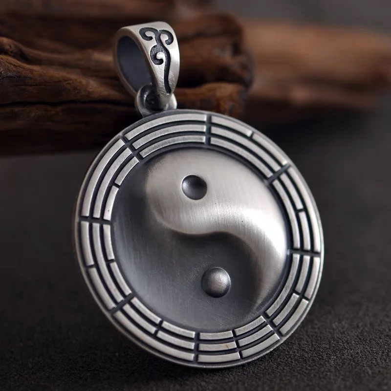 Ethnic Style Eight Diagrams Tai Chi Pendant Men Jewelry Vintage Blessing Safety Buckle Necklace Male Sweater Chain Accessories