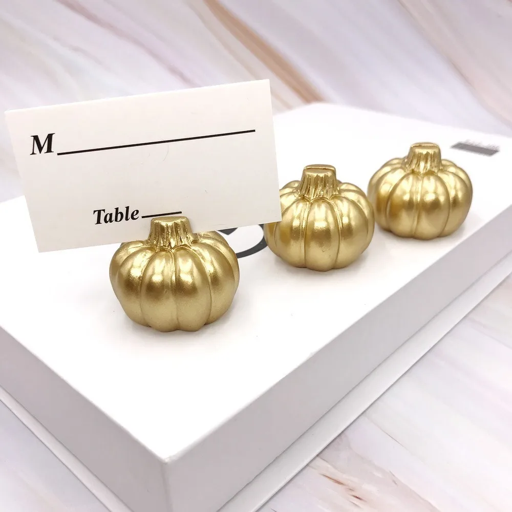 

4pcs Portable Pumpkin Card Holders Fall Themed Elegant Place Card Holder Pumpkin Sculpture Memo Clip Holder Weddings