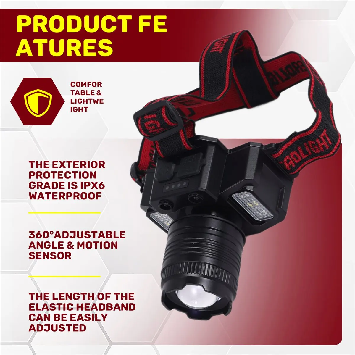 

Налобный фонарь X07A LED, перезаряжаемый, для взрослых, 360° ° Регулируемый по углу наклона налобный фонарь с датчиком движения для рыбалки