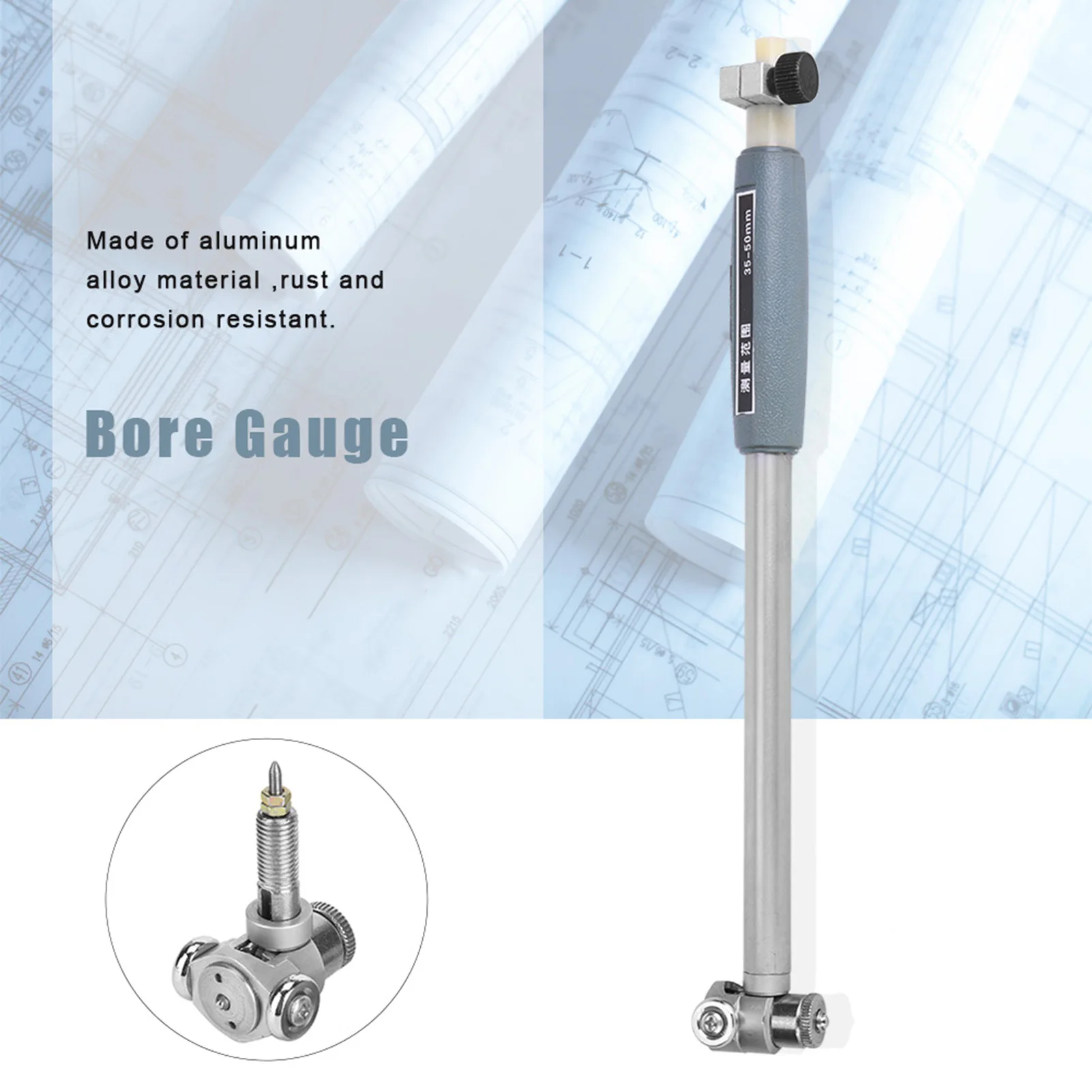 35 ~ 50 mm Bohrungsanzeige mit Spitzen-Set, Innendurchmesser aus Aluminiumlegierung, Messgerät aus Aluminiumlegierung, Bohrungsmesswerkzeug