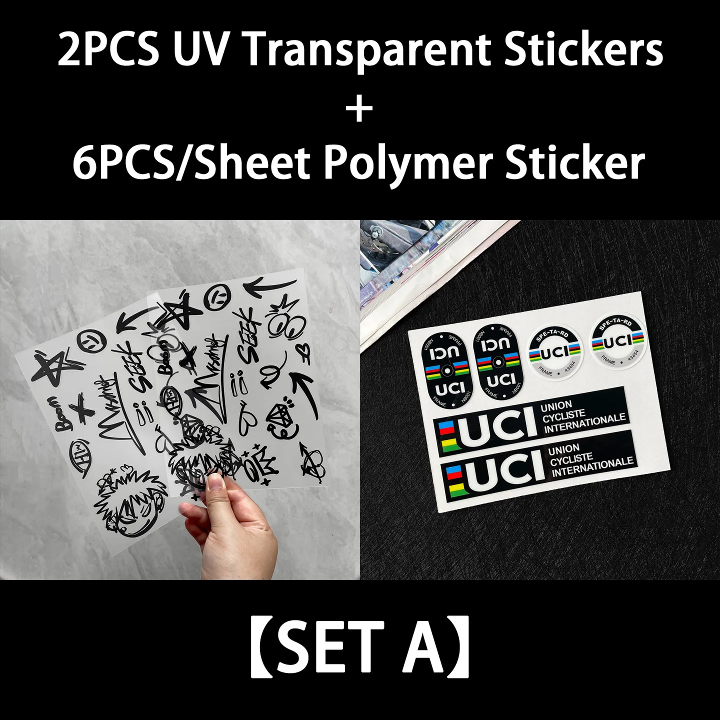 UV-Transparente Graffiti DIY Fahrrad-Aufkleber Fahrradrahmen Oberrohr Radsport Rennrad MTB Fahrräder Helm Vordergabel Dekor Zubehör