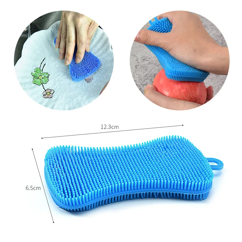 3PCS Silicone Dish Washing Brush Pot Pan Sponge Scrubber Silicone Scouring Pad Fruit Pot Pan Wash Brushes Kitchen Cleaning Tool