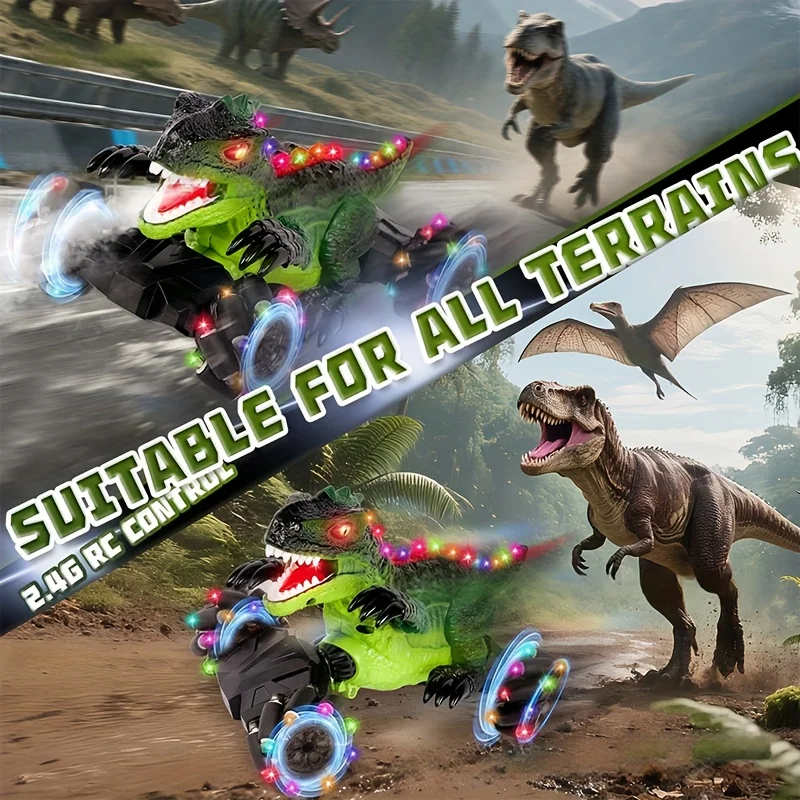 Dinosaurusauto met afstandsbediening, stuntracespeelgoed, 2.4G RC, binnen- en buitenspel