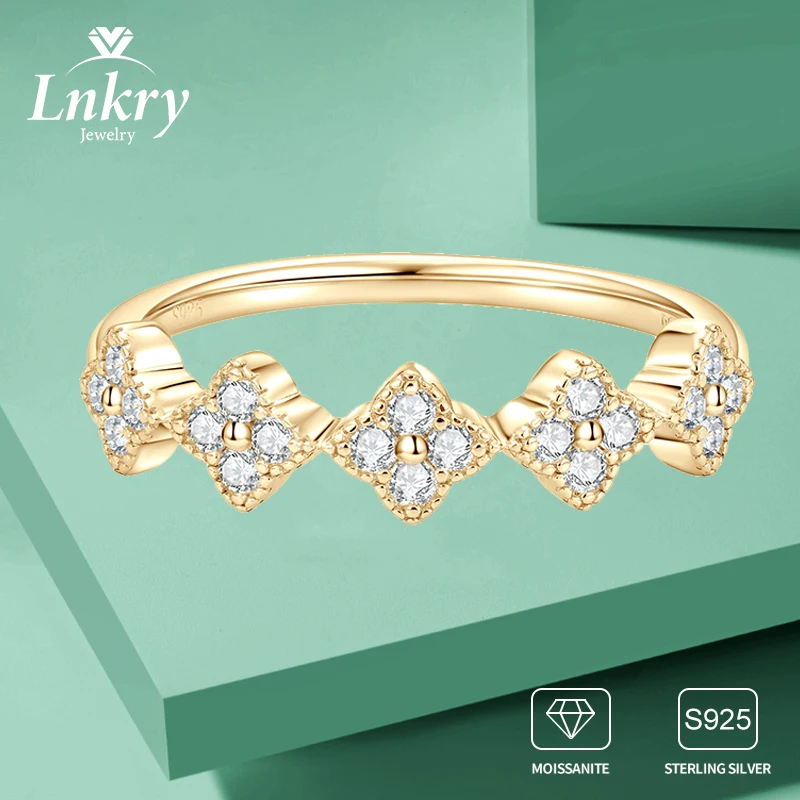 

Lnkry 14-каратное позолоченное сертифицированное кольцо с муассанитом anillo plata 925 пробы серебро клевер обручальные кольца ювелирные изделия подарок