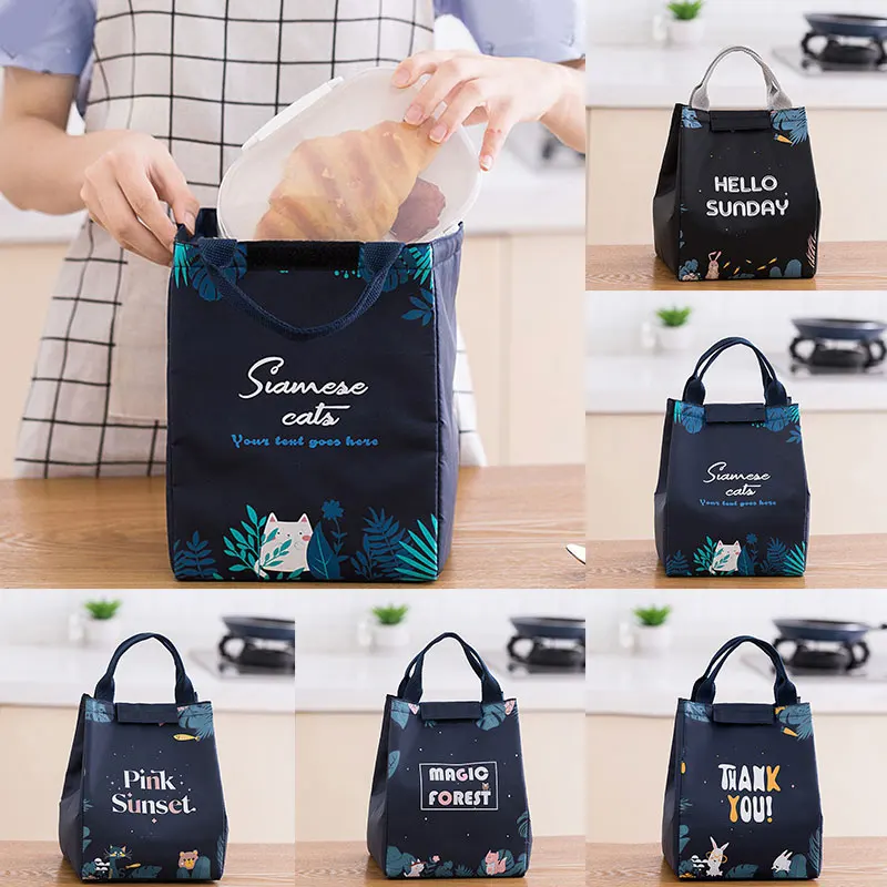 Unisex Cartoon Cute Tote Food Bag Portable Waterproof Oxford Fresh Thicken Lunch Bag Zipper Thermal Oxford Student Lunch Box