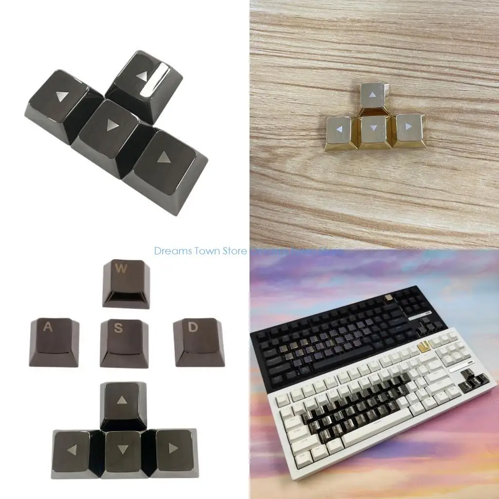 

HX6A Zinc Alloy Metal Keycap Set For WASD Directions Light Etched Enhances Keyboards Aesthetics for Mechanical Keyboards