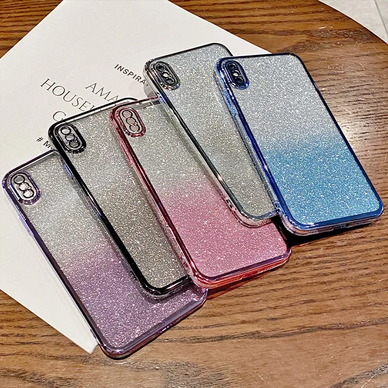 Funda de teléfono para MotoG54 5G, funda de teléfono chapada en purpurina degradada de lujo para Motorola Moto G54 5G, cubierta trasera protectora de silicona G54