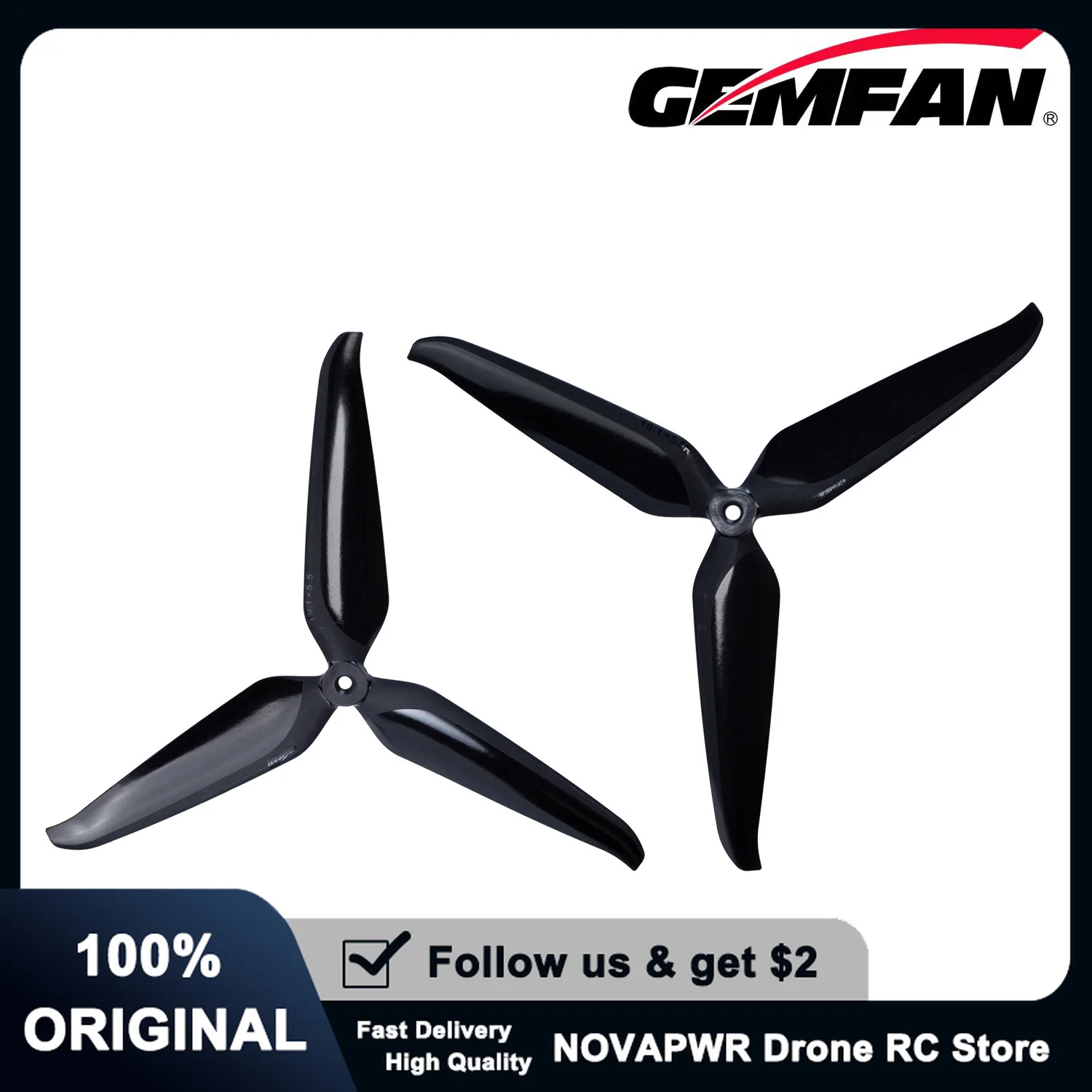 

Gemfan 10.1x5.5 10Inch 3-Blade Glass Fiber Reinforced Nylon Propeller High Thrust for FPV Racing Drones