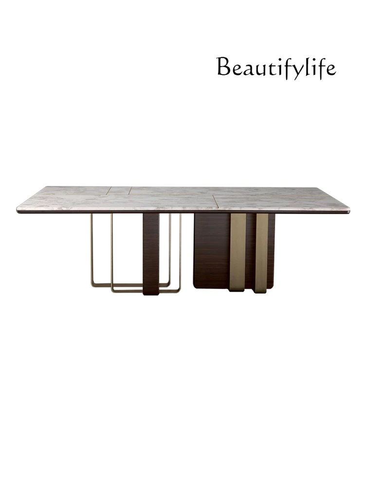 

Affordable Luxury Style Rectangular Marble Italian Restaurant Stainless Steel Dining Table New Chinese Simple Modern