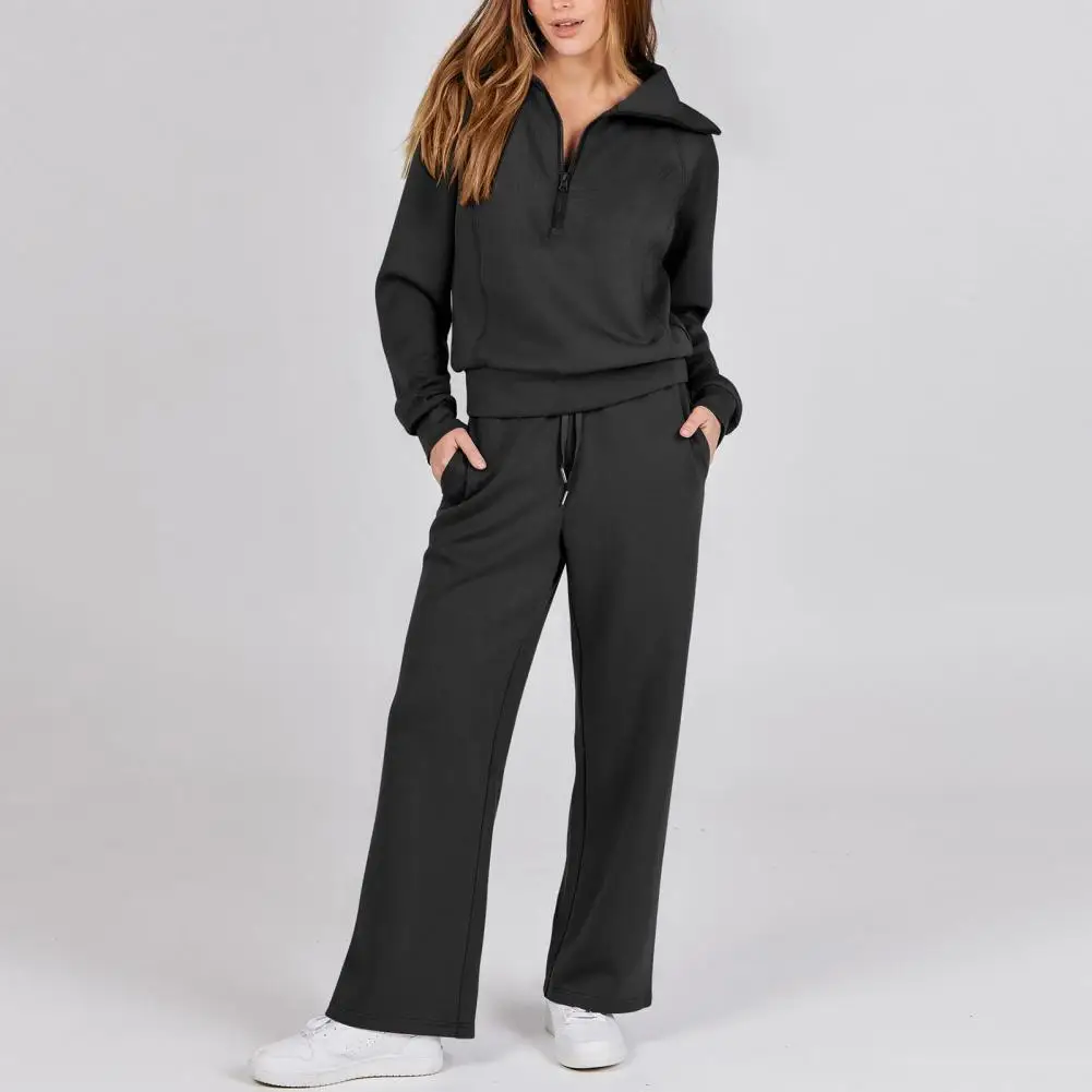 Oversized Sweatshirt Pants Set Solid Thick Wide Leg Drawstring Sweatpants Set Women Tracksuit Casual Sweatshirt And Pants Set