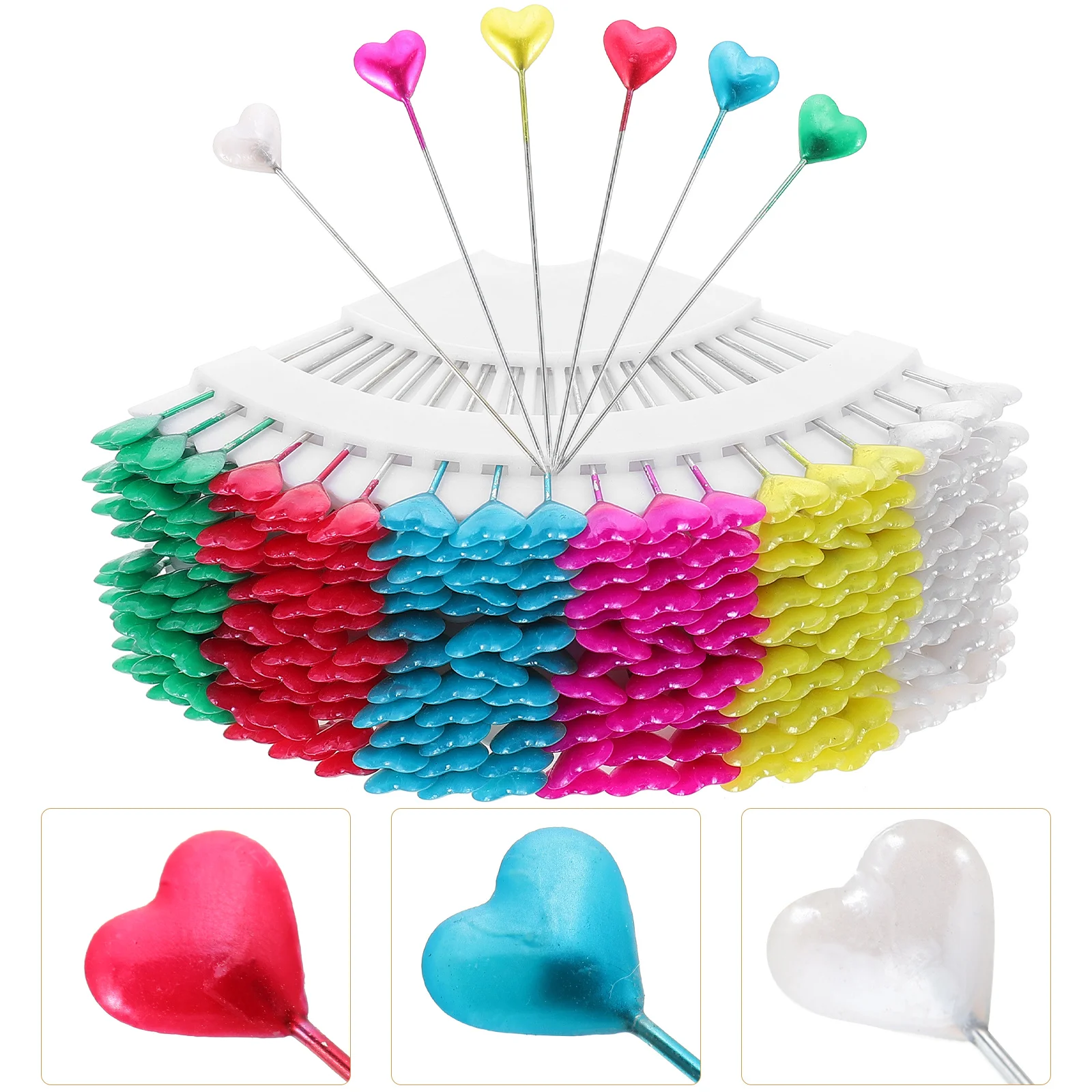 216 Pcs Pearlescent Register Pin Jewelry Pins with Heart Shape Heads Sewing Needle Corsage DIY Steel Wire Needles for