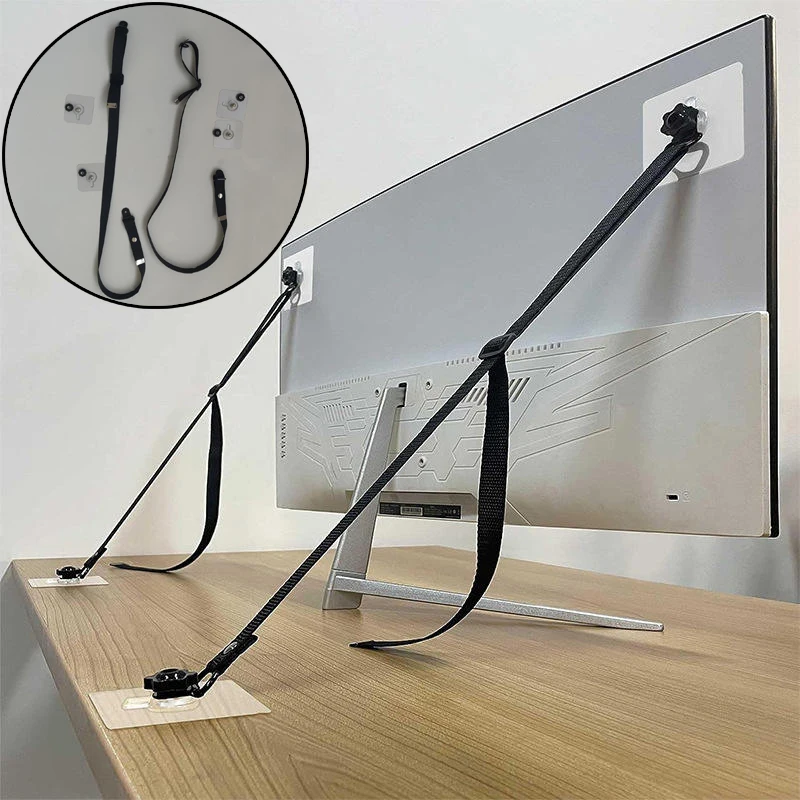 2/4 pces tiras de segurança de tv ajustáveis sem broca adesivo anti-ponta kit de âncoras de móveis para impermeabilização do bebê, telas planas fixar à parede