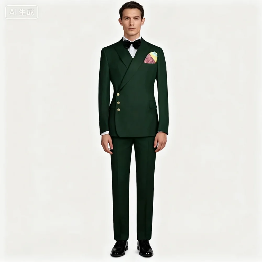 

Elegant Solid 2 Piece Men's Tuxedo Formal Business Wedding Groom Double Breasted Jacket with Peak Lapel And Pants