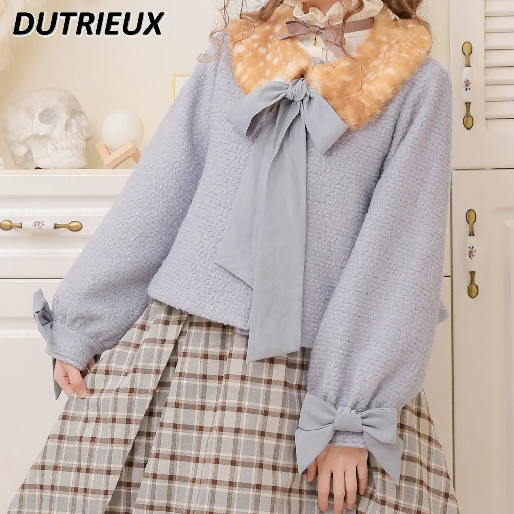 

Японский оригинальный дизайн, короткое пальто с рукавами-фонариками и лацканами, осенне-зимнее новое милое универсальное пальто на шнуровке для девочек