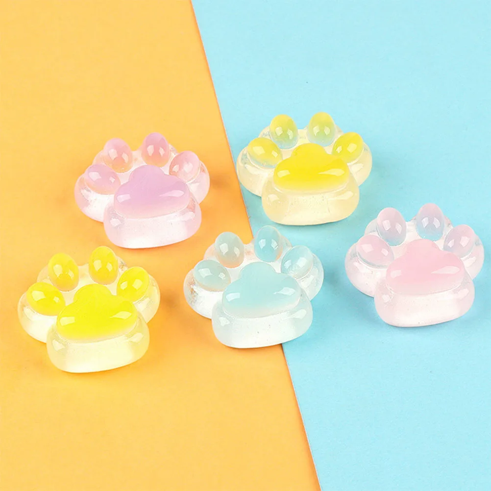5Pcs Cat Paw Resin Luminous Charms DIY Phone Case Hairpin Flatback Craft Decoration Ornaments Resin Hairpin Charms