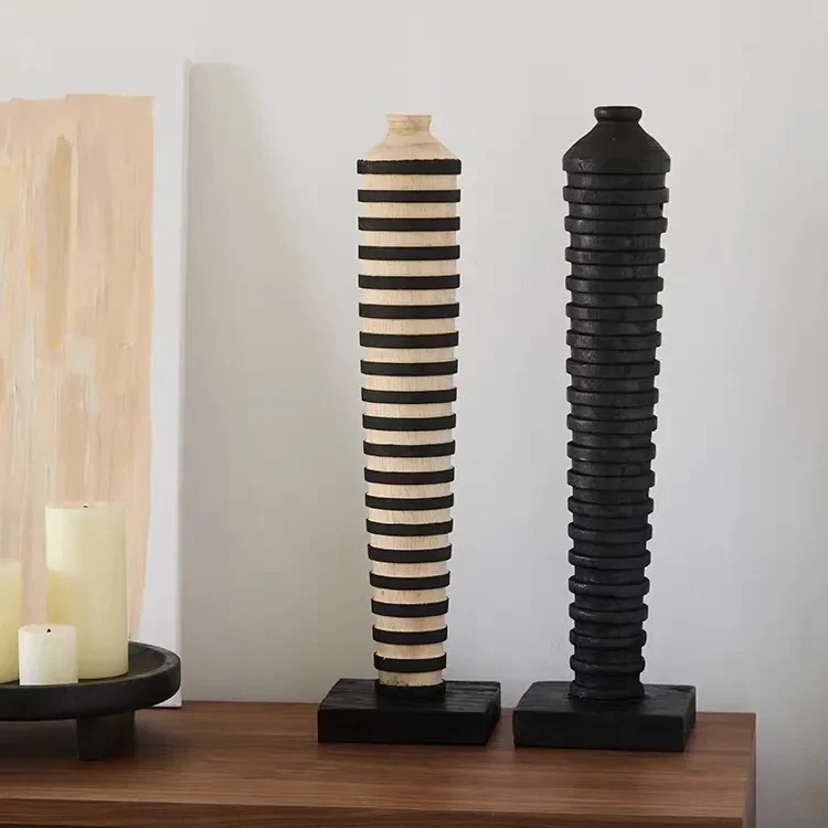 Cylinder wabi-**** wind flower arrangement decoration solid wood vase design art hotel homestay decoratio
