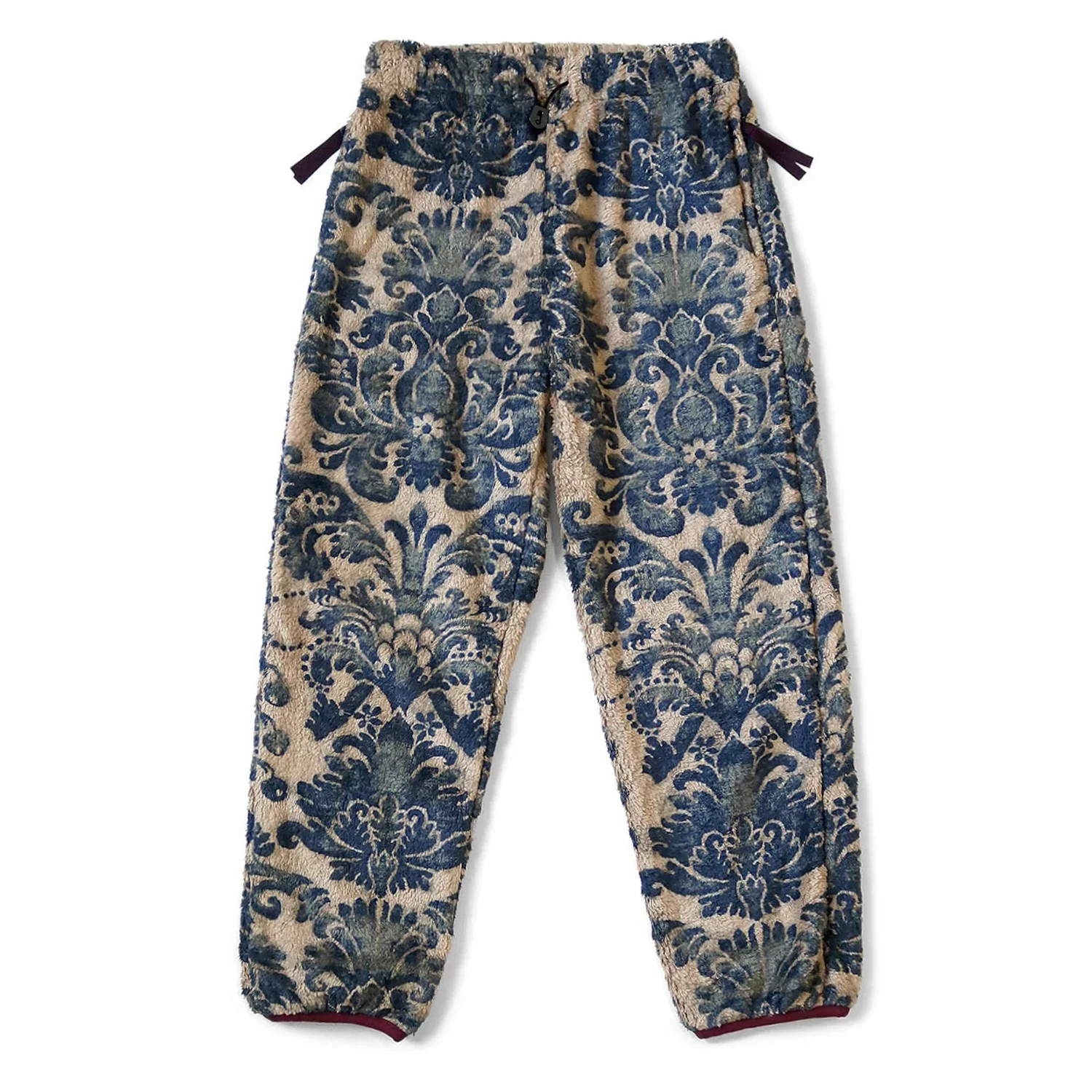 

23AW KAPITAL Hirata Hiroshi Japanese Ethnic Style Floral Blue Dyed Warm Fleece Elastic Pants for Men and Women