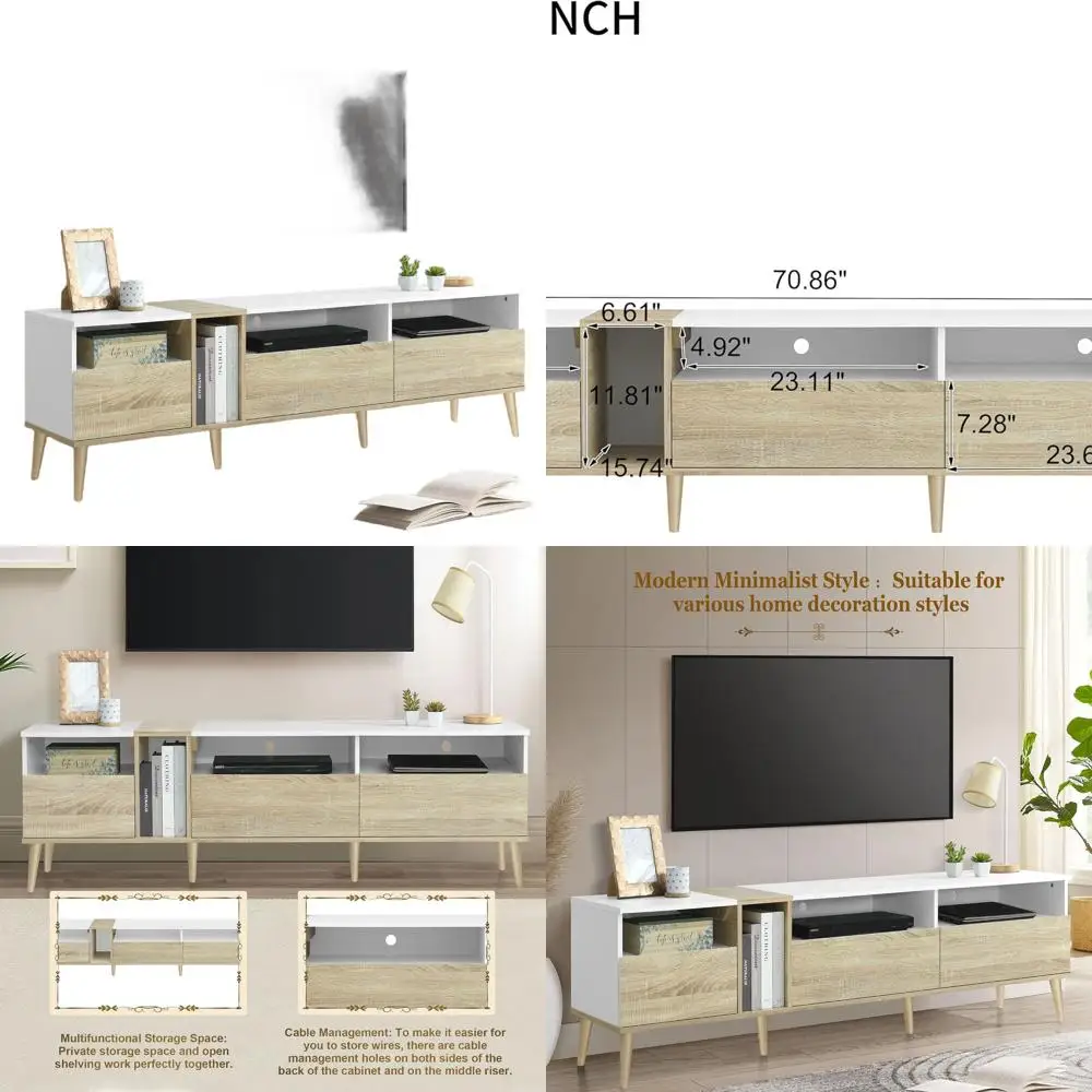 

65-75 Inch TV Entertainment Center with 3 Drawers, Open Shelf, and Cable Management for Living Room