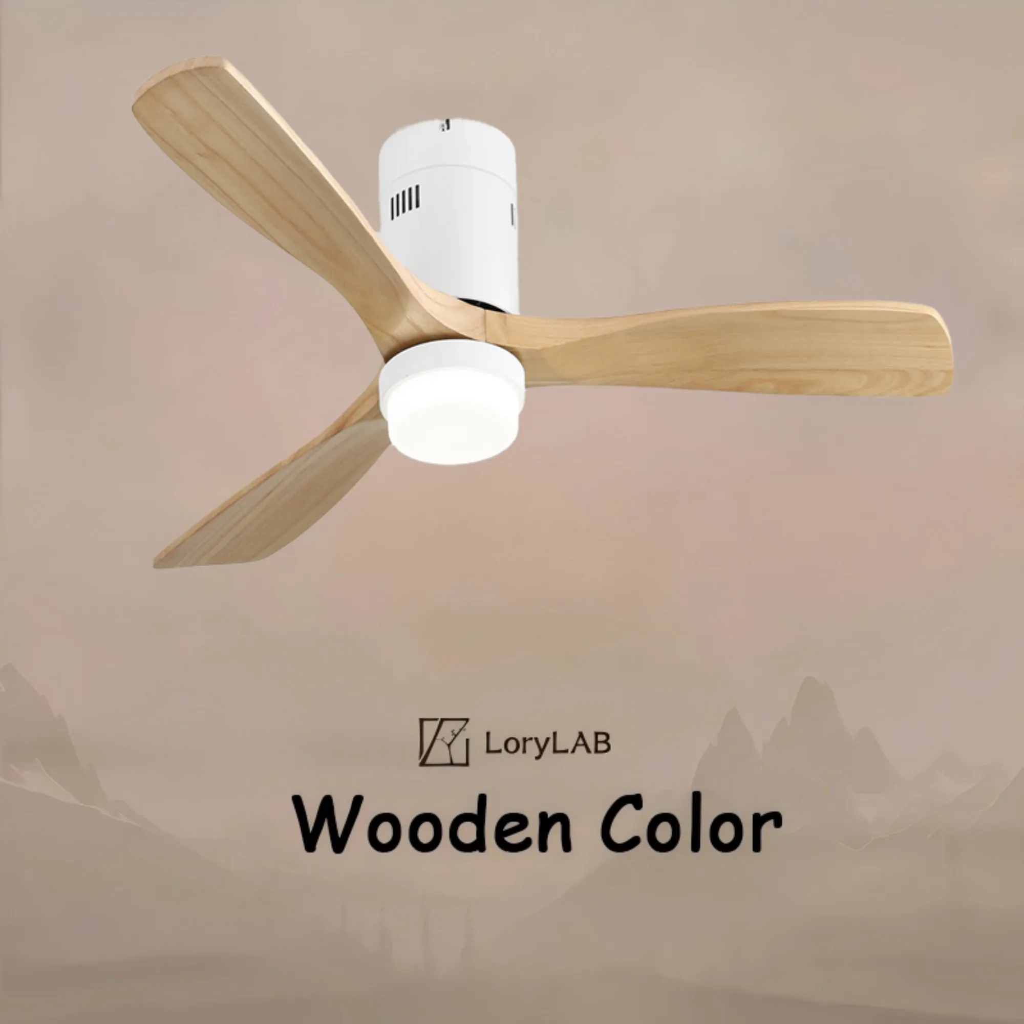 

52-дюймовый деревянный потолочный вентилятор со светодиодной подсветкой 18 Вт, 3 лопасти из цельного дерева, реверсивный двигатель постоянного тока с дистанционным управлением для дома