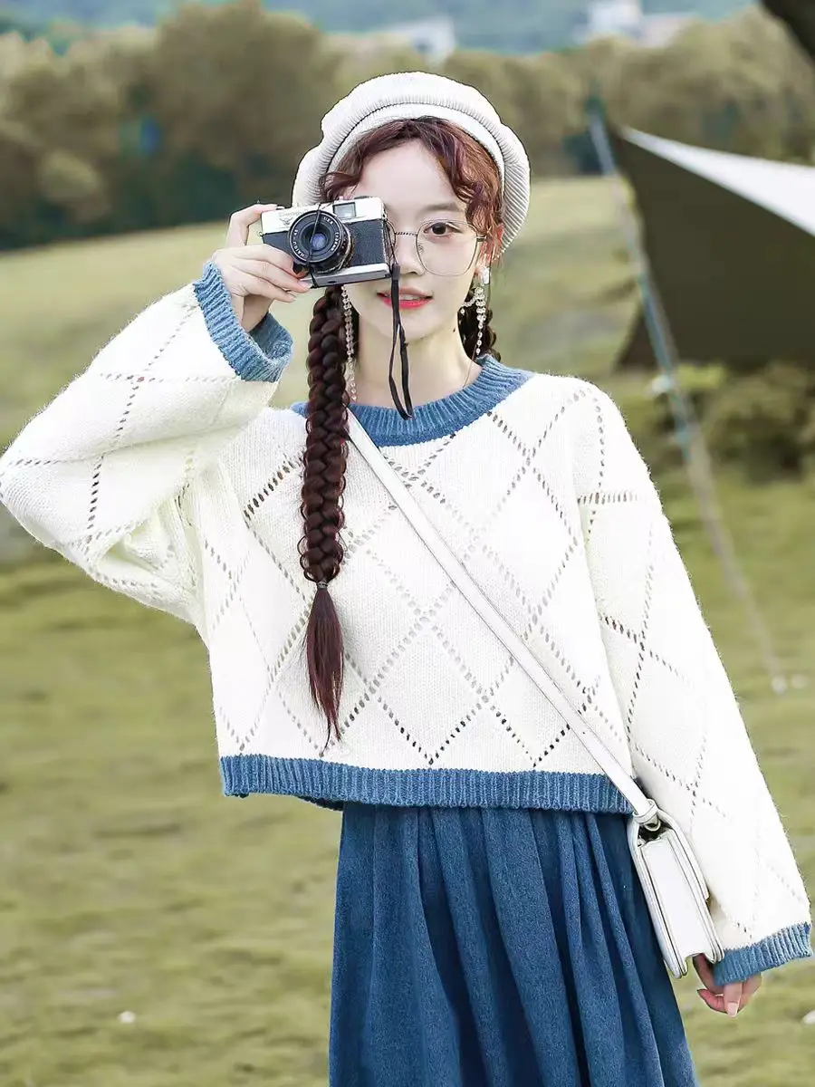 

Свободный длинный вязаный свитер Sve, женский накладной свитер, модный студенческий тренд, цветной дизайн, осеннее новое поступление