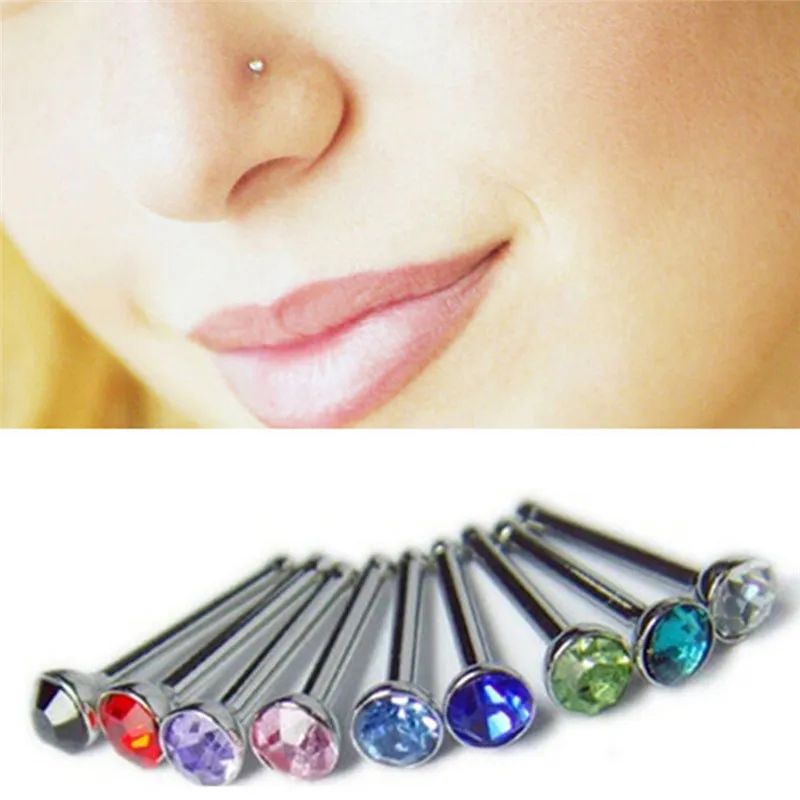 36Pcs/Pack Crystal Rhinestone Nose Ring Studs  Bulk Bone Straight Stud Bar Piercing Nose Ring Jewelry & Accessories