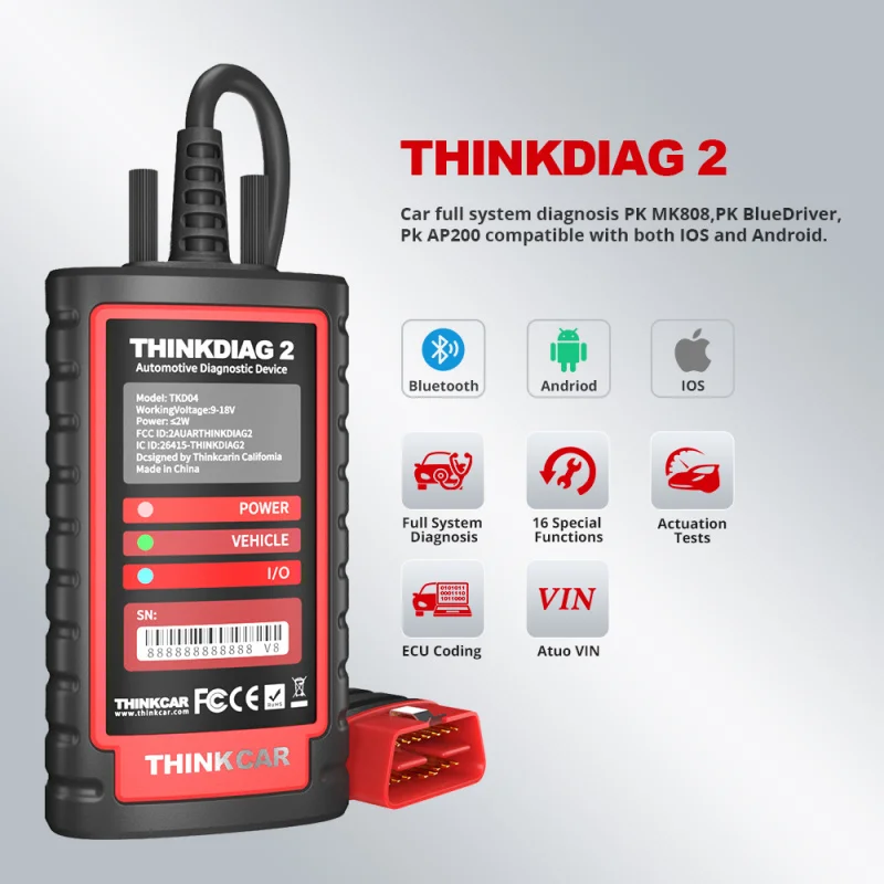 THINKDIAG 2 CANFD Protocol Software Full System 1 Year OBD2 Diagnostic Tool Active Test ECU Coding 16 Reset