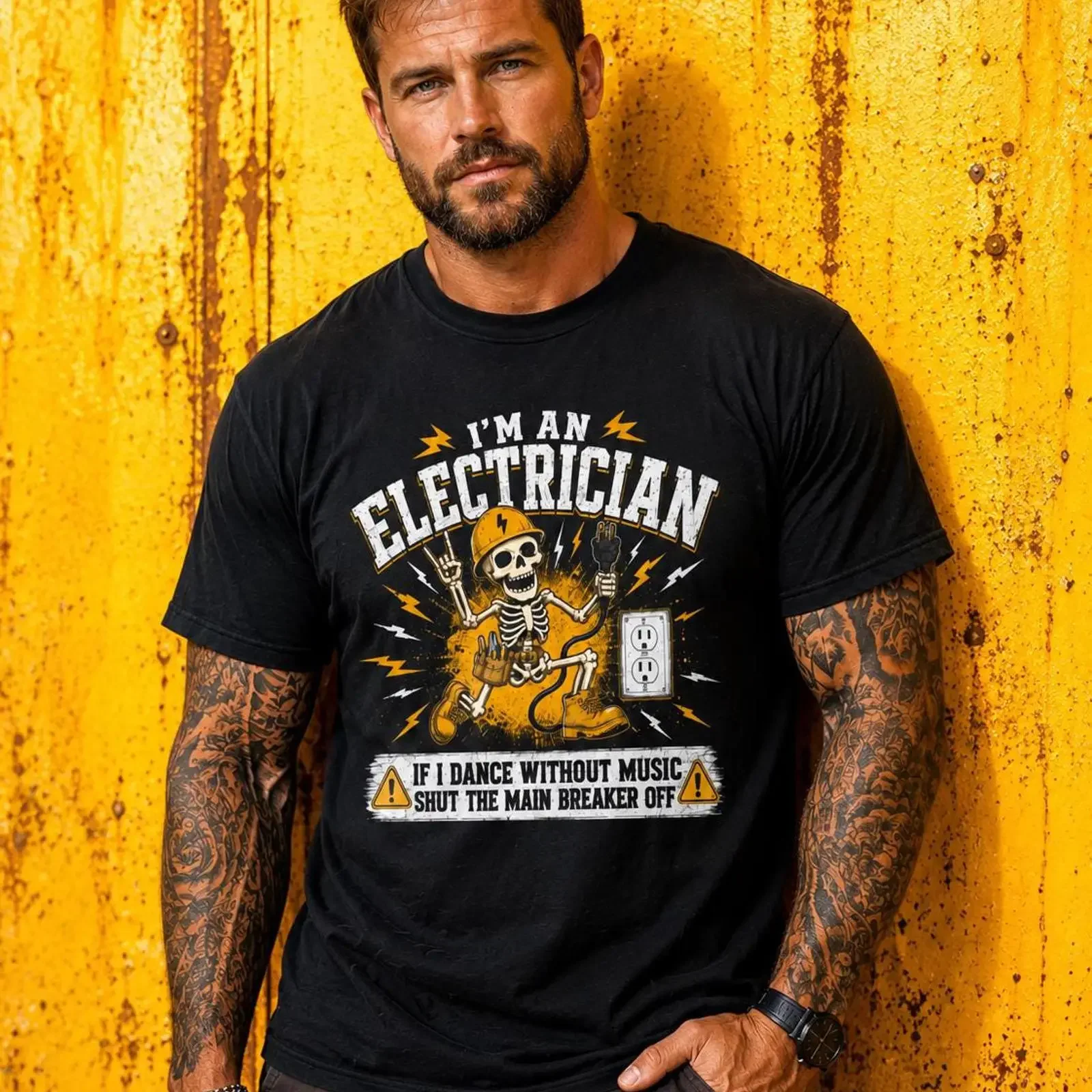 Lustiges Elektriker-T-Shirt „Ich tanze ohne Musik“ Elektriker Handwerker Humor Vintage Gewaschen Herren Leicht Weich