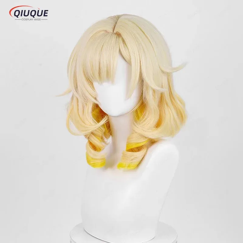 

asdh8@Aglaea Cosplay Wig Short Curly Light Golden Gradient Yellow Wig Heat Resistant Synthetic Hair Halloween Wigs + Wig CapCOS